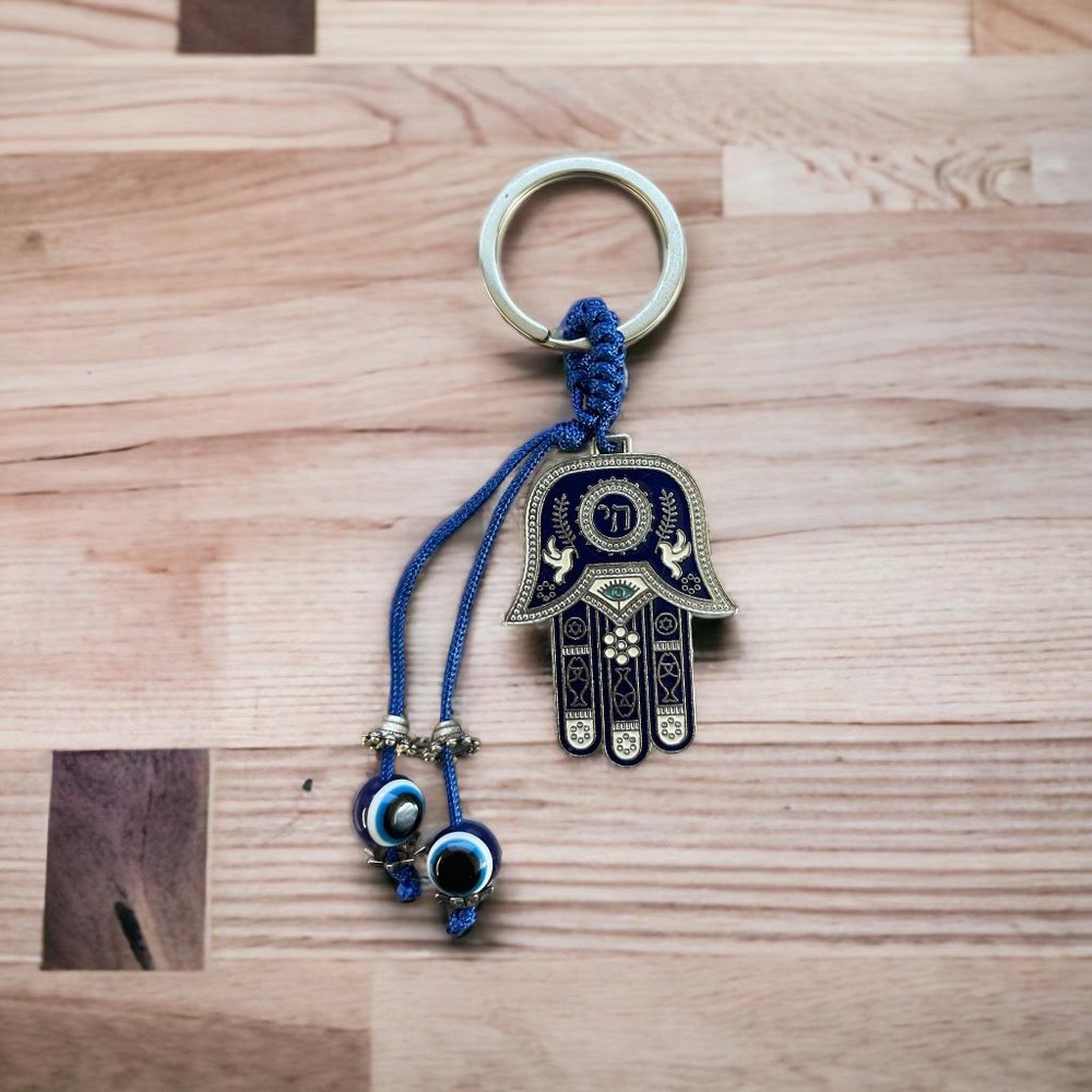 FLAPI Blue Evil Eye For Good Luck Hamsa Keychain